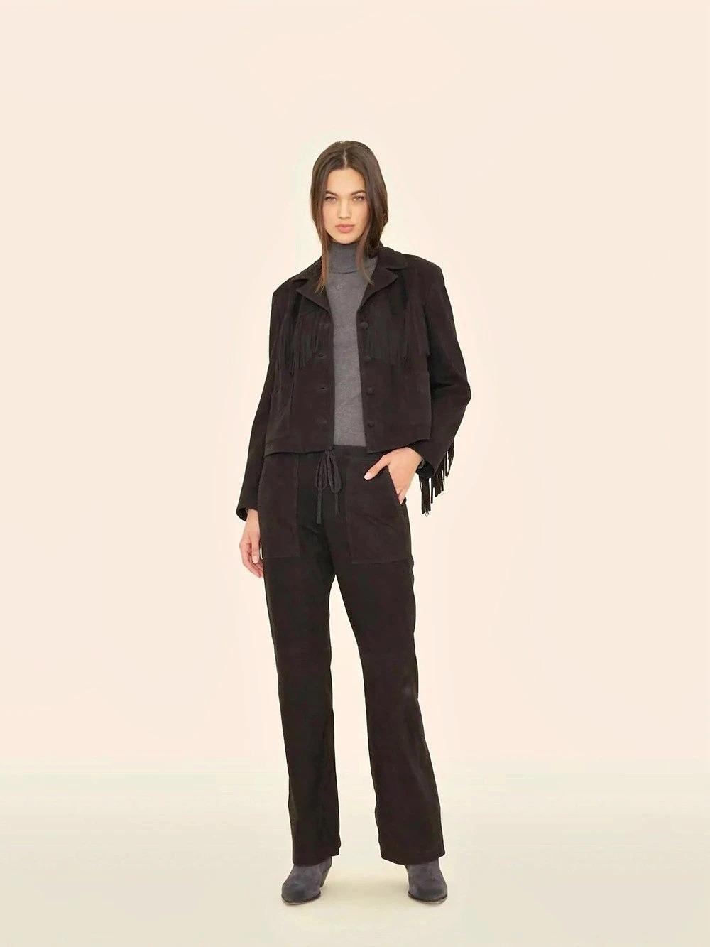 Suede bootcut drawstring pants